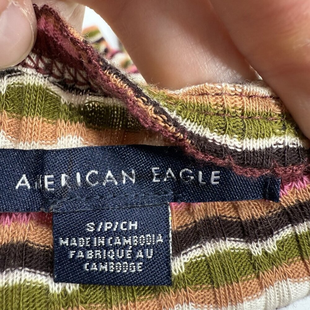 American Eagle Halter Top Striped y2k Brown Green size small spring outdoors - Picture 3 of 7